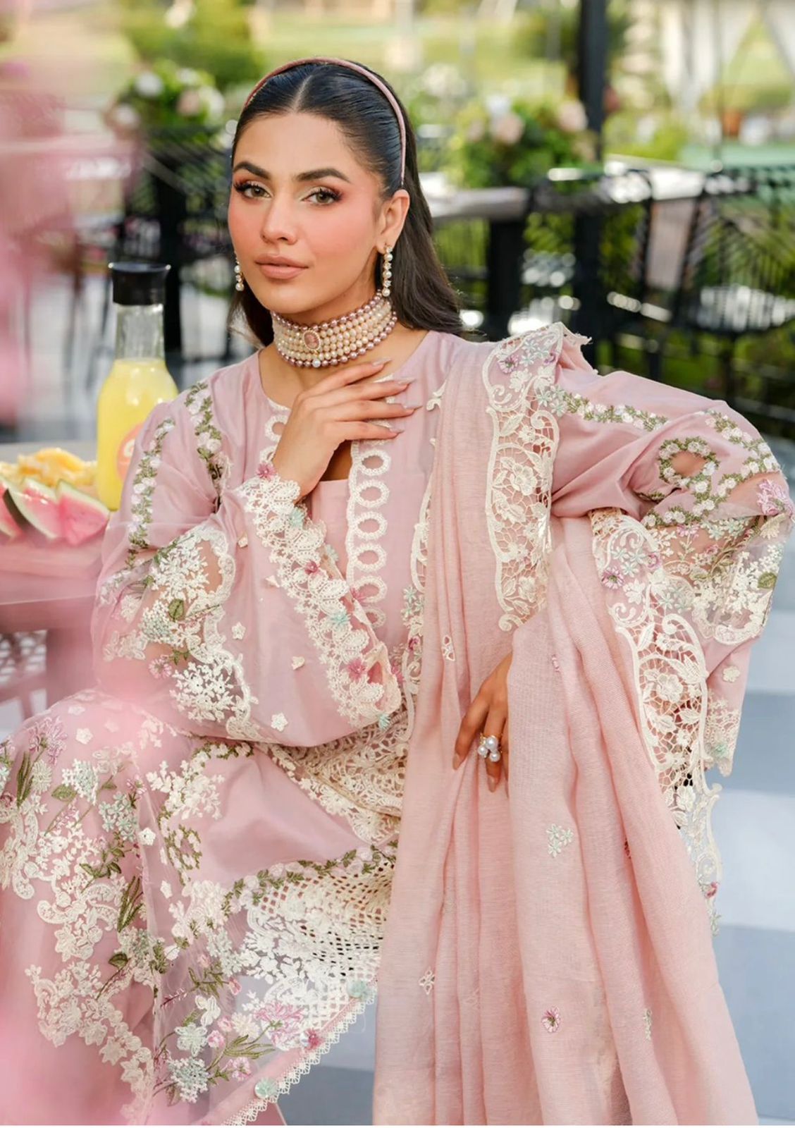 Baby Pink Floral Embroidered 3 Pcs Lawn Suit