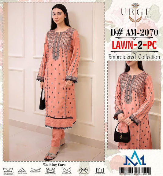 2 Pcs Lawn Suit Light Orange Color