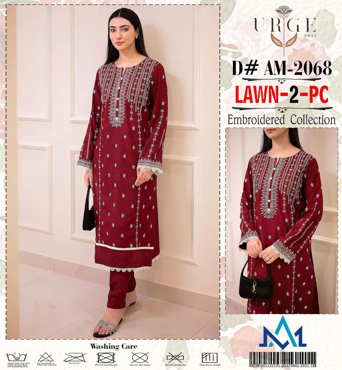 2 Pcs Lawn Suit Mehroon Color