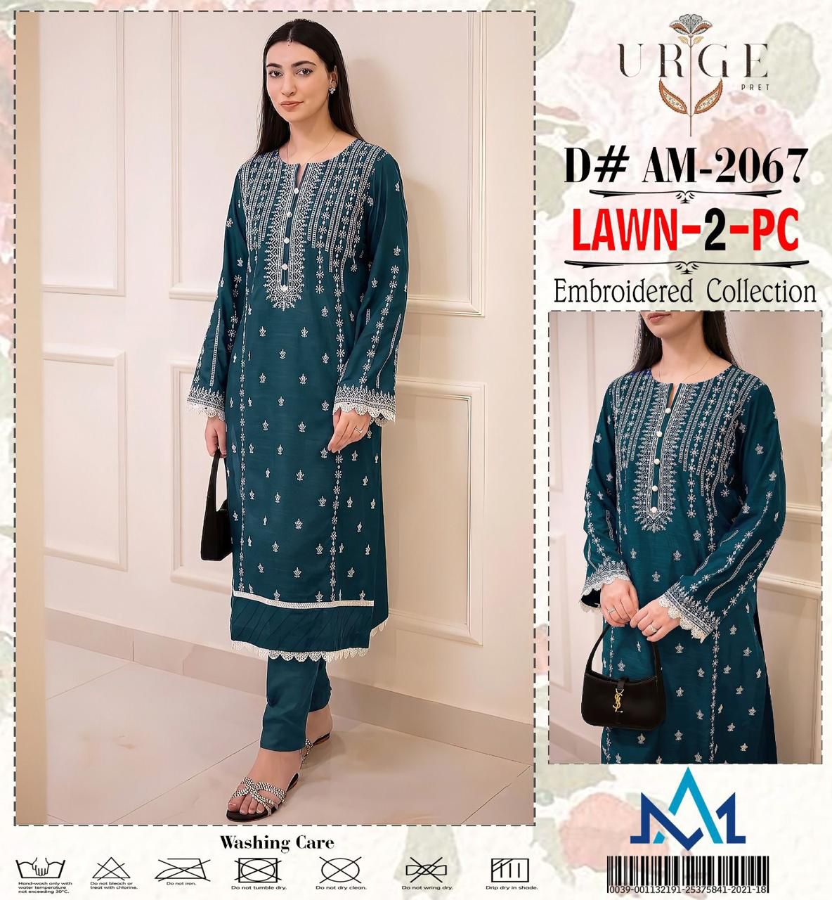 2 Pcs Lawn Suit Dark Green Color