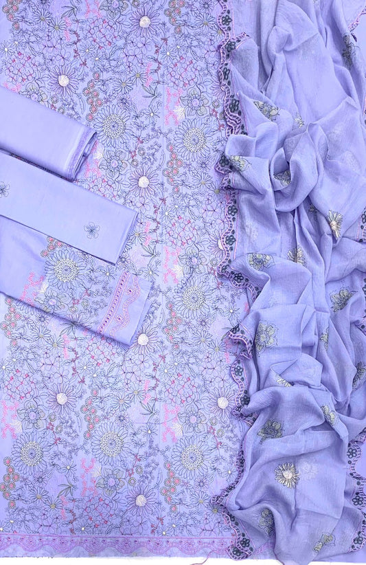 3 Pcs Chiffon Suit Jaman Embroidered
