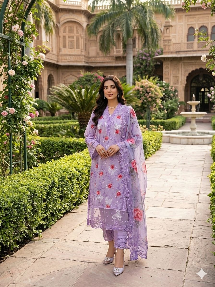 Floral Printed 3 Pcs Lawn Suit – 3 in 1 Bundle