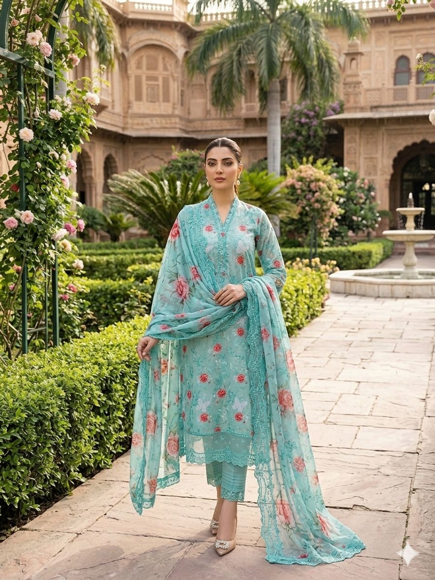 Floral Printed 3 Pcs Lawn Suit – 3 in 1 Bundle