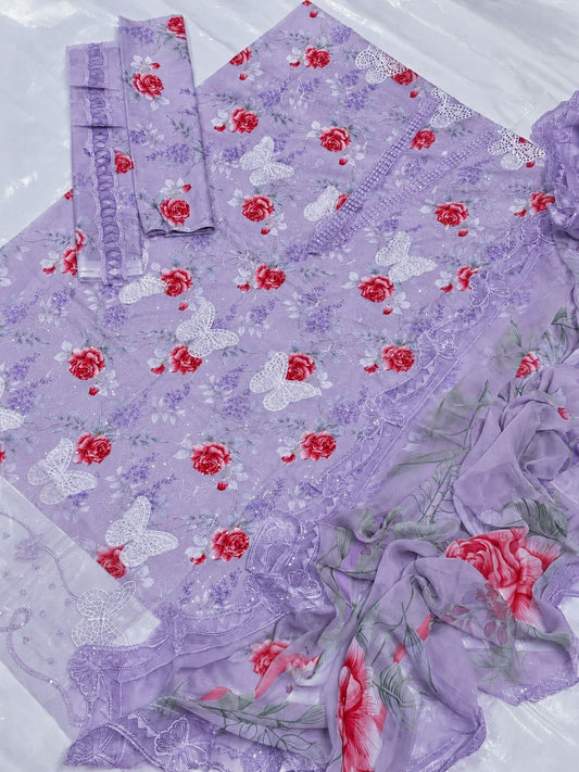 Soft Purple Printed 3 Pcs Lawn Suit
