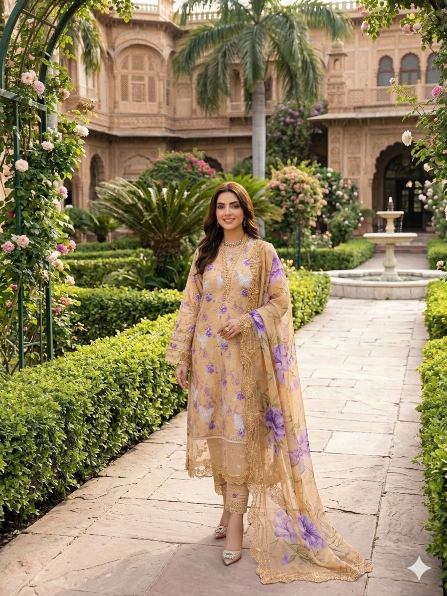 Floral Printed 3 Pcs Lawn Suit – 3 in 1 Bundle