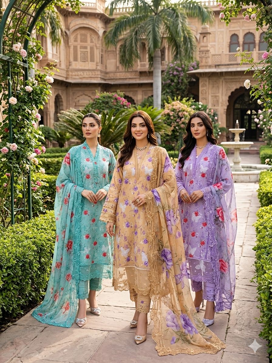 Floral Printed 3 Pcs Lawn Suit – 3 in 1 Bundle