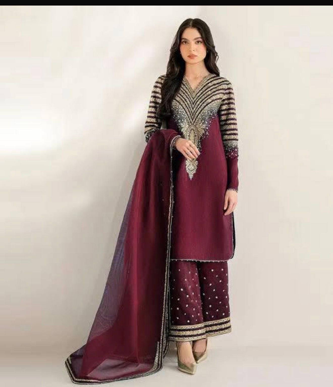 Maroon Heavy Embroidered 3 Pcs Formal Suit