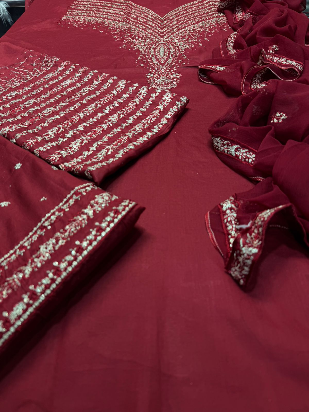 Maroon Heavy Embroidered 3 Pcs Formal Suit