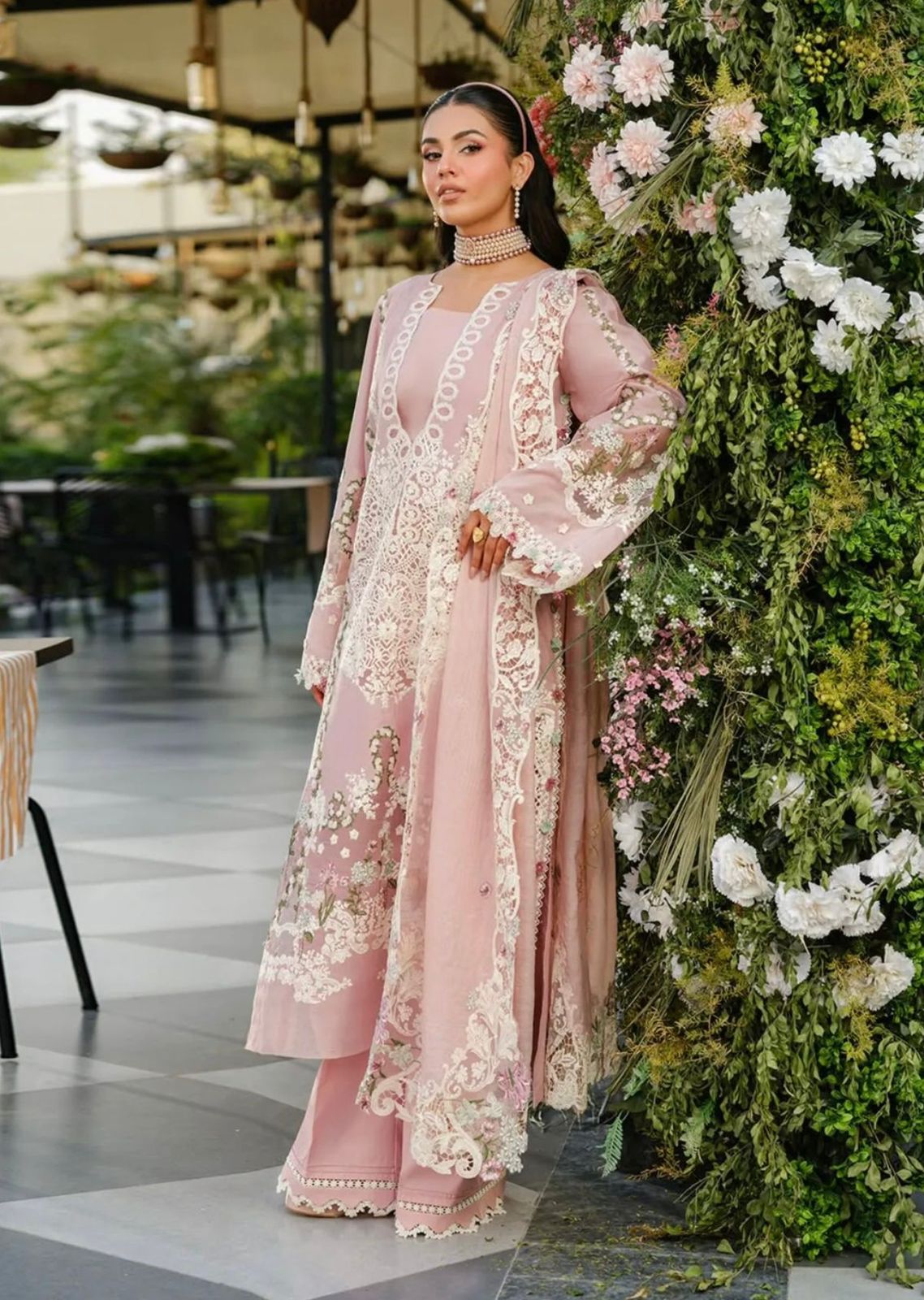 Baby Pink Floral Embroidered 3 Pcs Lawn Suit