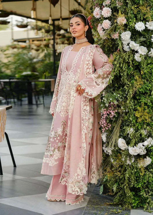 Baby Pink Floral Embroidered 3 Pcs Lawn Suit