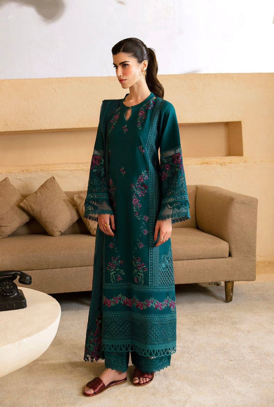 Teal Green Floral Embroidered 2 Pcs Lawn Suit