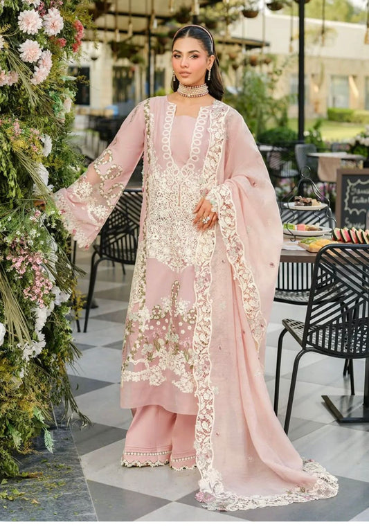 Baby Pink Floral Embroidered 3 Pcs Lawn Suit